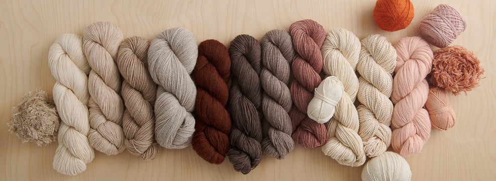 Beautiful baby yarns from Purl Soho, including cotton yarns, cashmere yarns, superwash wool yarns, and more, all perfect yarns for baby blankets, baby sweaters, and more.