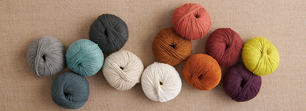 Shop cotton yarns and yarns with cotton mixed with other fibers, like our cotton and hemp Field Notes DK yarn.