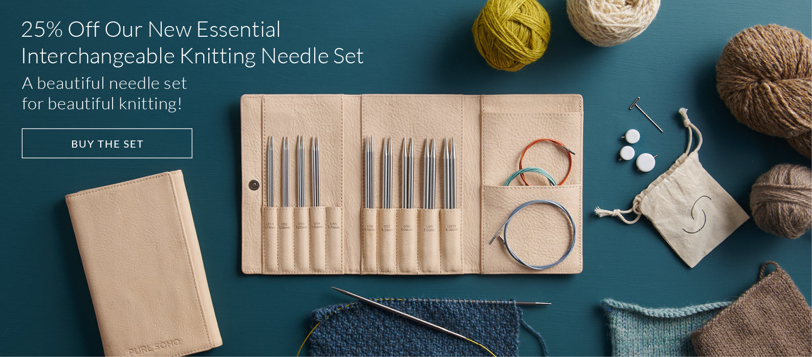 25% off Purl Soho's new Essential Interchangeable Knitting Needle Set.