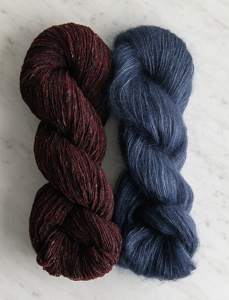 Classic Knit Beret Bundle, Deep Elderberry + Blue Fjord
