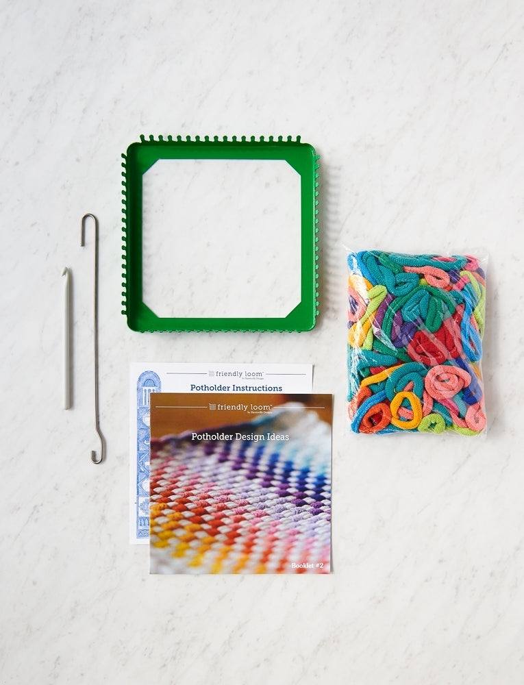 Traditional Potholder Loom + Loops, Traditional Loom Kit, with 7-inch Multicolor Loops (no White)