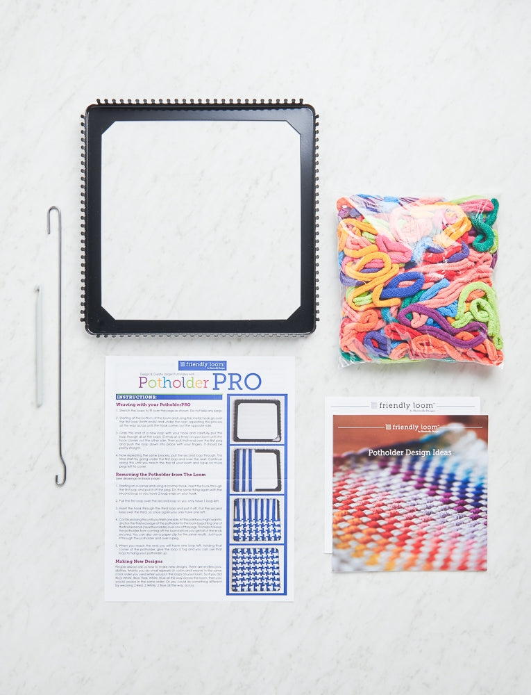 Pro Potholder Loom + Loops, Pro Loom Kit, with 10-inch Multicolor Loops (no White)
