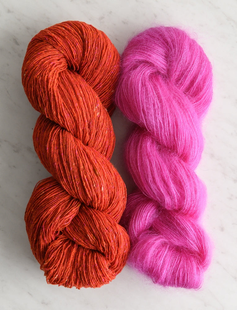 Classic Knit Beret Bundle, Persimmon Red + Bright Thistle