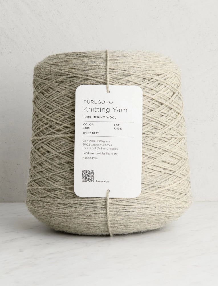 Knitting Yarn DK On A Cone, Ivory Gray