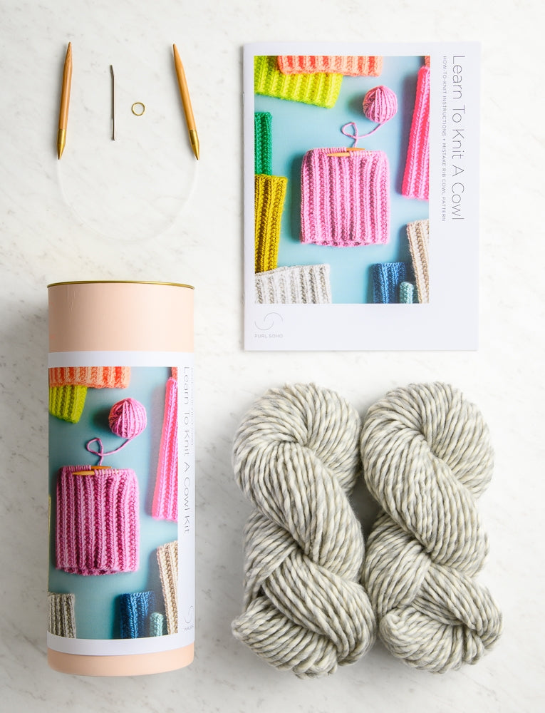 Learn To Knit A Cowl Kit, Oatmeal Gray