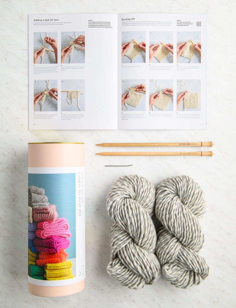 Learn To Knit Kit, Oatmeal Gray