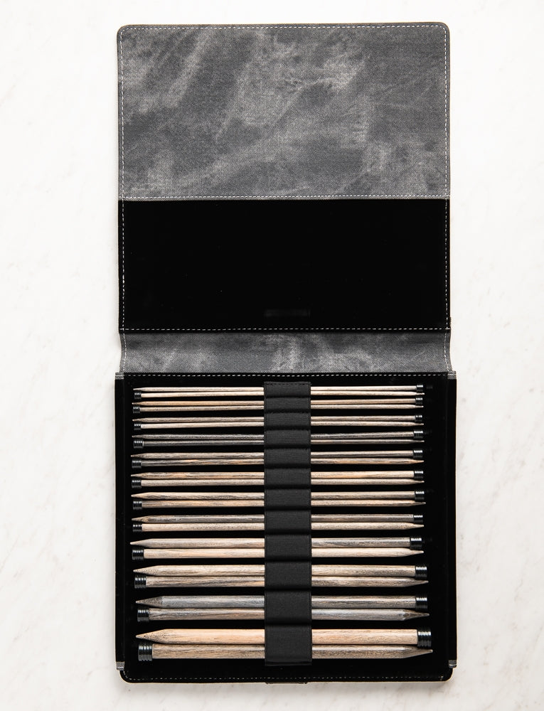 Driftwood Straight Knitting Needle Sets, 10 inch Set, Gray Denim Cover