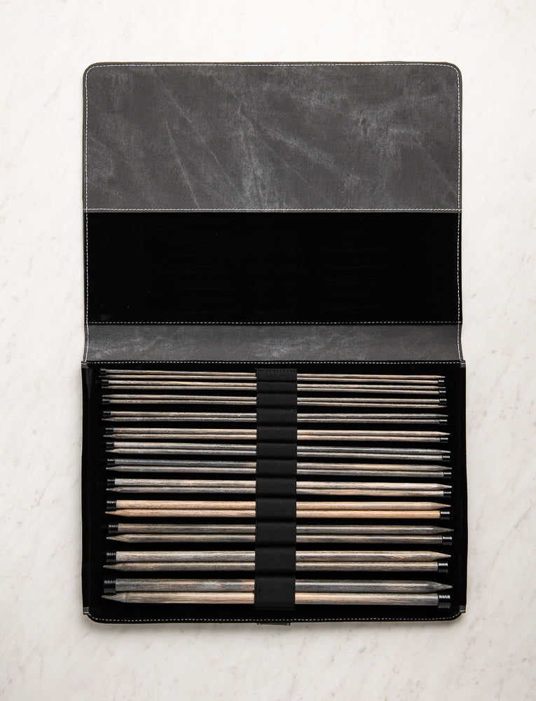 Driftwood Straight Knitting Needle Sets, 14 inch Set, Gray Denim Cover