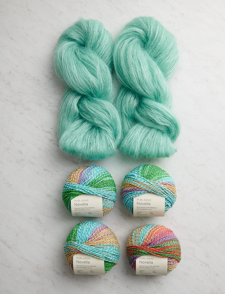 Soft Stripes Wrap Bundle, Bright Verdigris + Flower Patch, Scarf