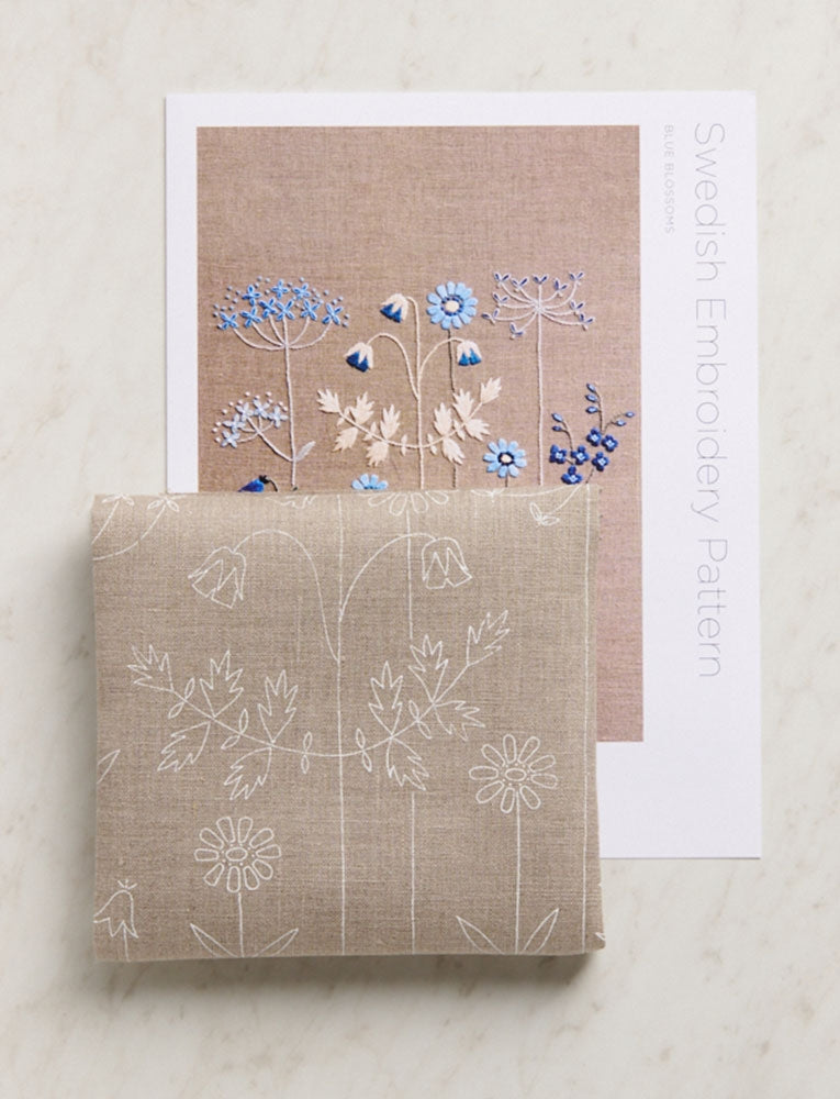 Swedish Embroidery Panel + Pattern, Blue Blossoms