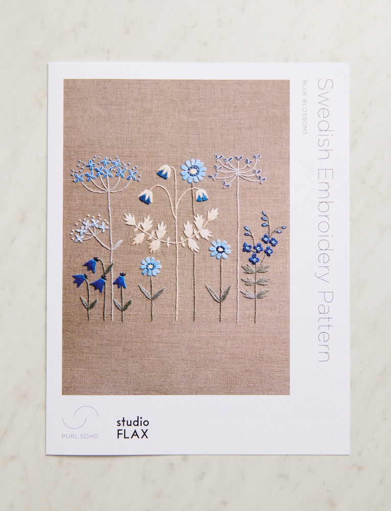 Swedish Embroidery Panel + Pattern, Blue Blossoms