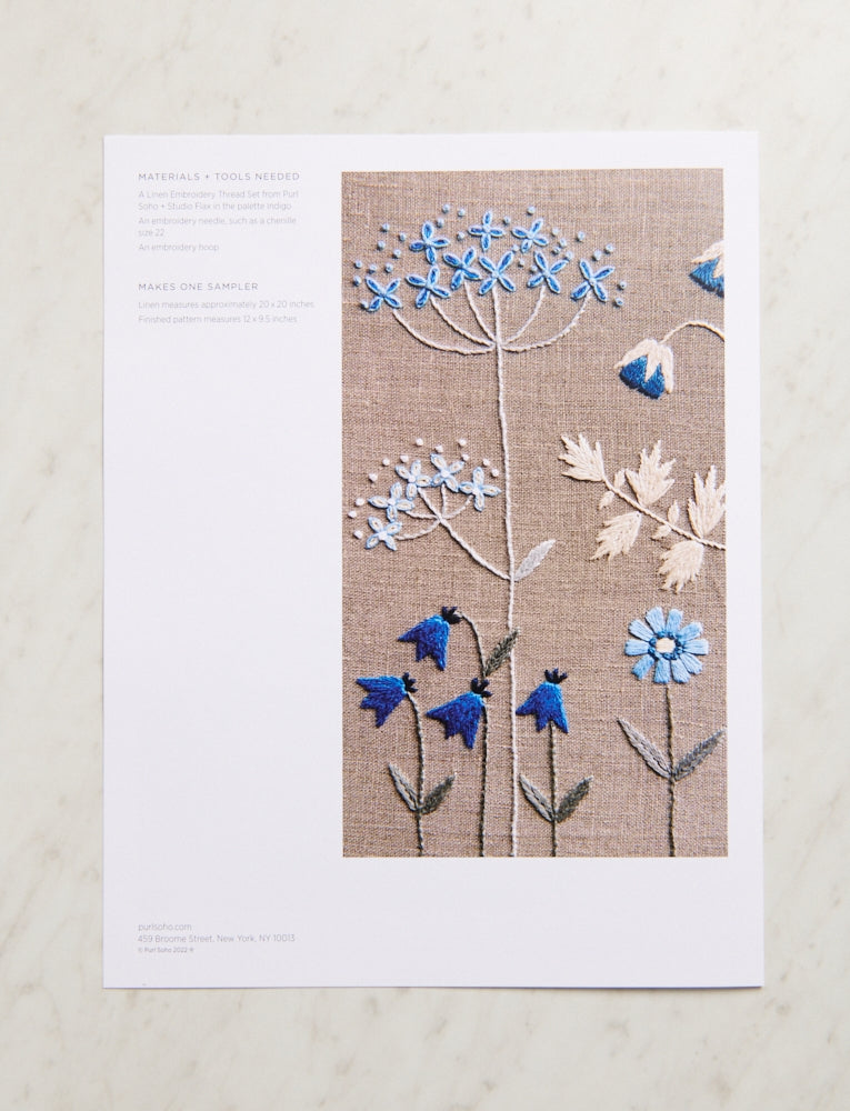 Swedish Embroidery Panel + Pattern, Blue Blossoms