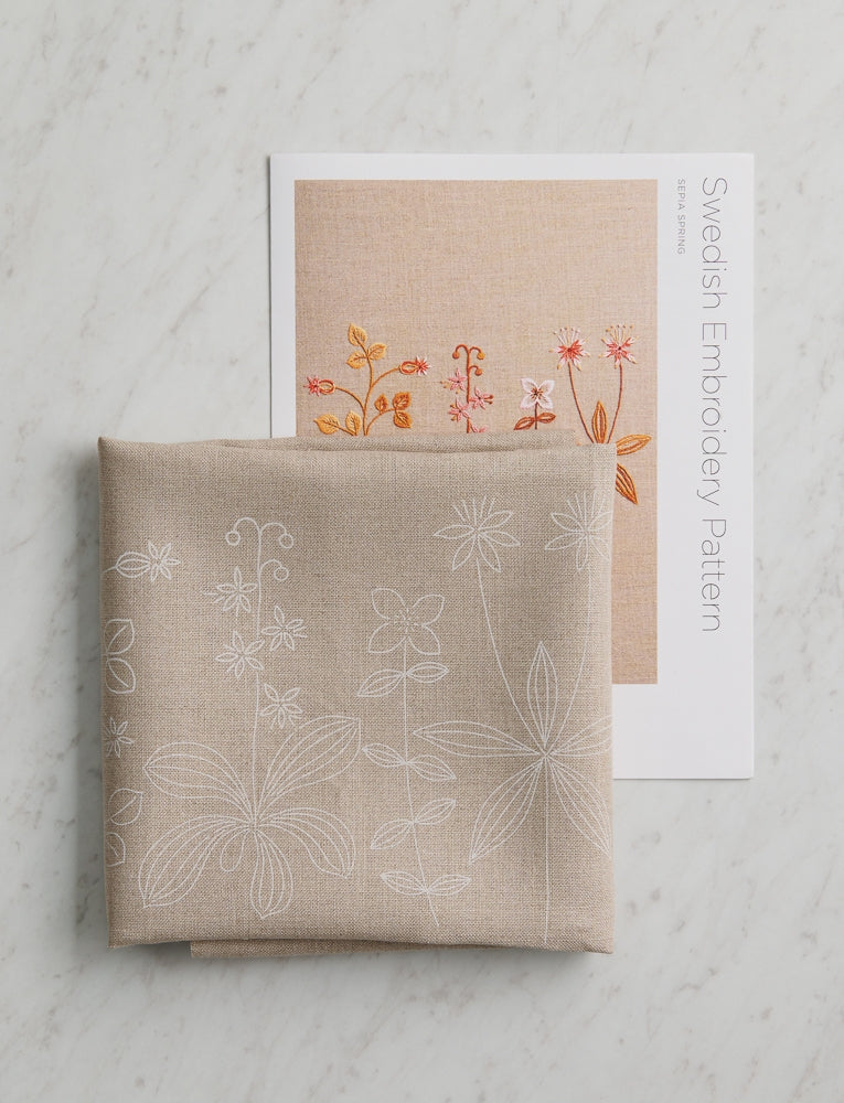 Swedish Embroidery Panel + Pattern, Sepia Spring