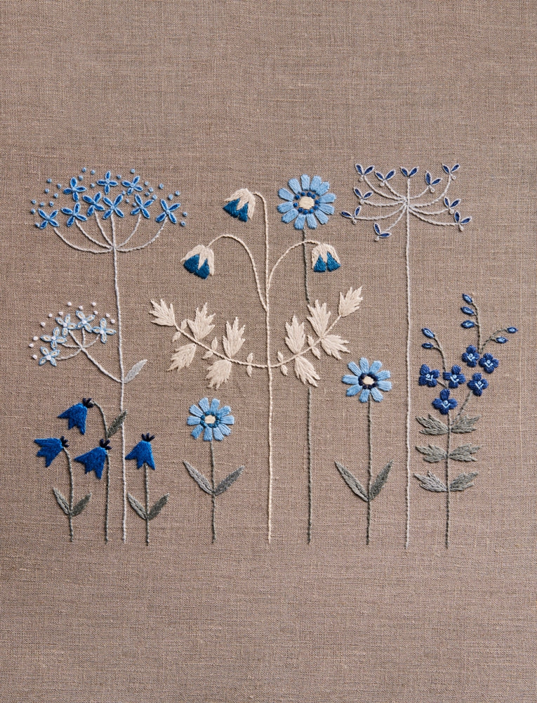 Swedish Embroidery Panel + Pattern, Blue Blossoms