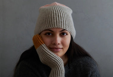 Twisted Rib Hat + Mittens In Cashmere Merino Bloom