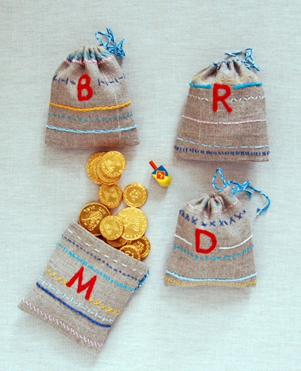 Embroidered Dreidel Game Pouches | Purl Soho