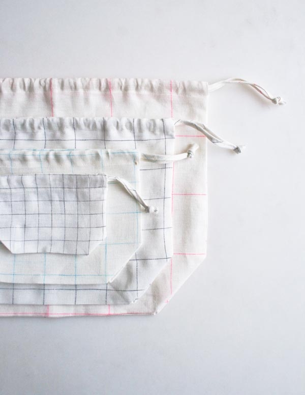 Easy Drawstring Bags in Linen Grid | Purl Soho