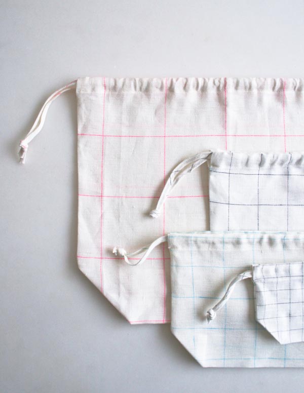 Easy Drawstring Bags in Linen Grid | Purl Soho