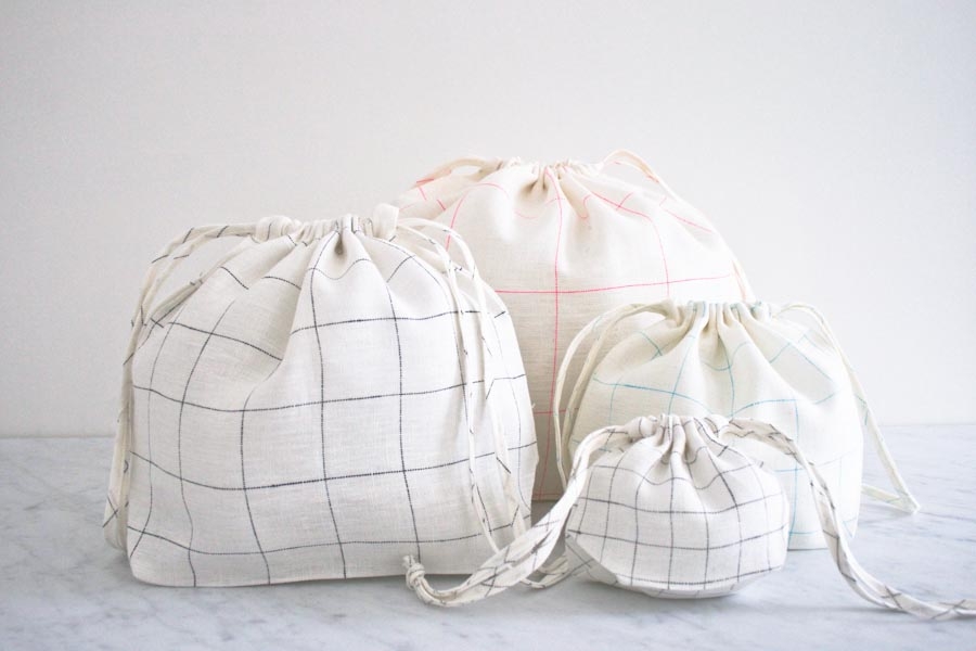 Easy Drawstring Bags in Linen Grid | Purl Soho