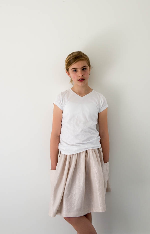 Gathered Skirt for All Ages in Mineral Linen | Purl Soho