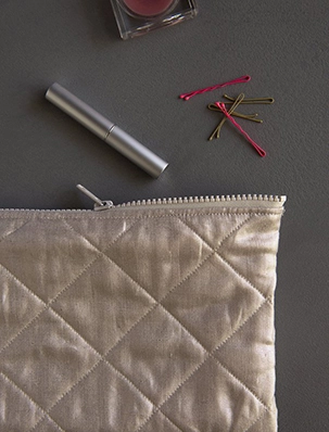 Quilted Zipper Pouches in Mineral Linen | Purl Soho