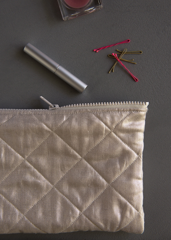 Quilted Zipper Pouches in Mineral Linen | Purl Soho