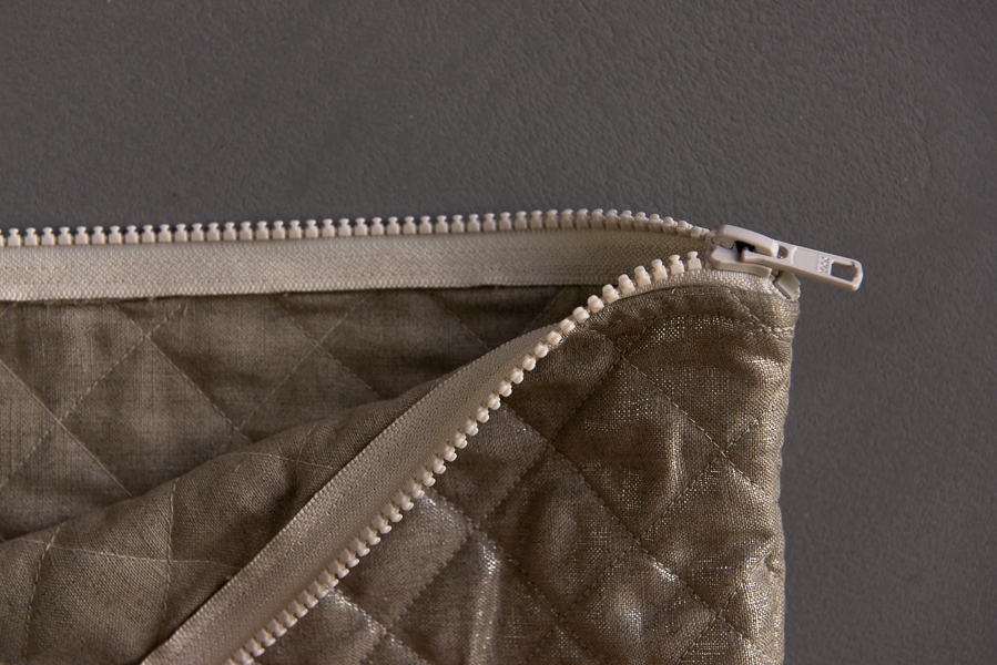 Quilted Zipper Pouches in Mineral Linen | Purl Soho