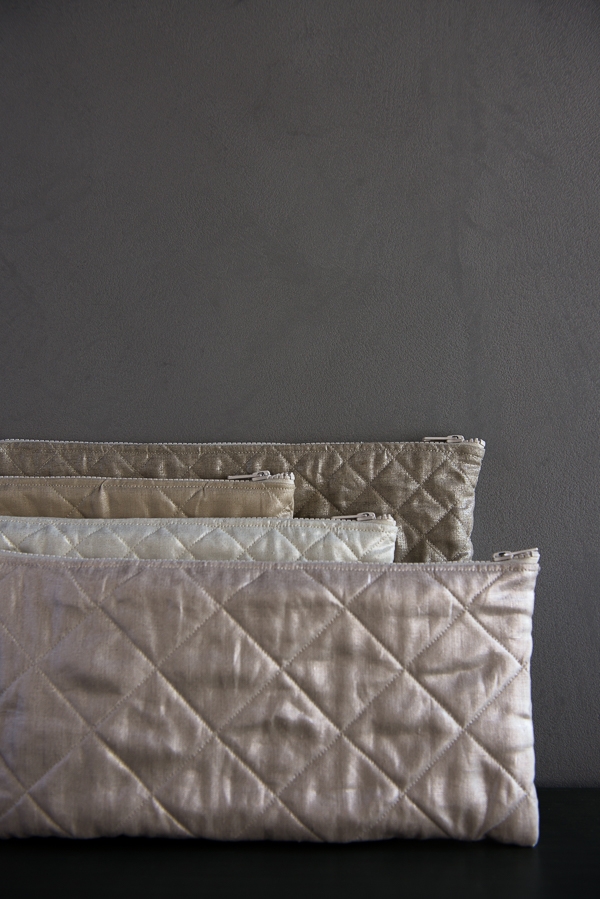 Quilted Zipper Pouches in Mineral Linen | Purl Soho