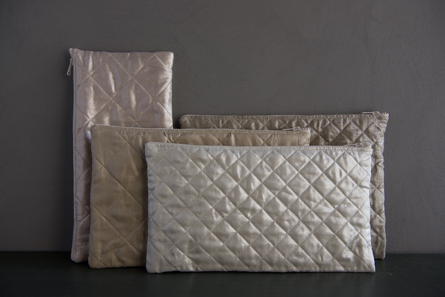 Quilted Zipper Pouches in Mineral Linen | Purl Soho