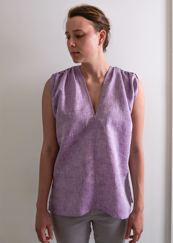 Tunic with Gathered Shoulders in Watercolor Linen | Purl Soho