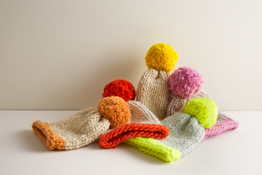 Two-Tone Pom Pom Hat + Scarf - Purl Soho