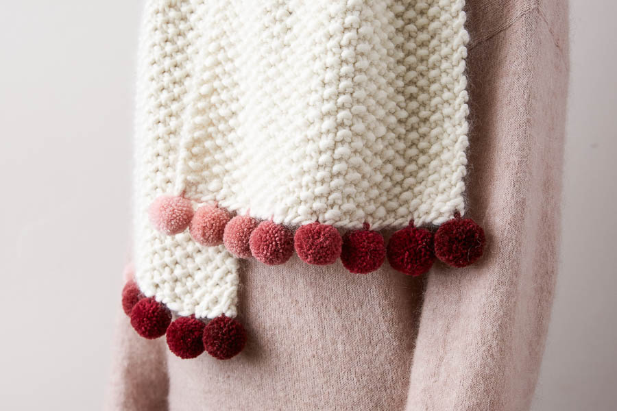 Pom Pom Trim Scarf: Free Scarf Knitting Pattern