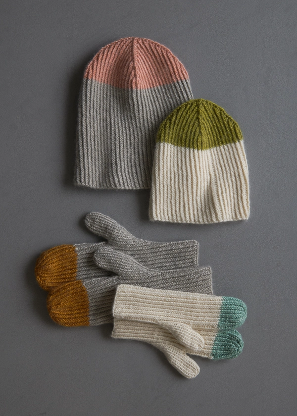 Twisted Rib Hat + Mittens In Cashmere Merino Bloom - Purl Soho