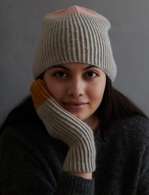Twisted Rib Hat + Mittens In Cashmere Merino Bloom | Purl Soho