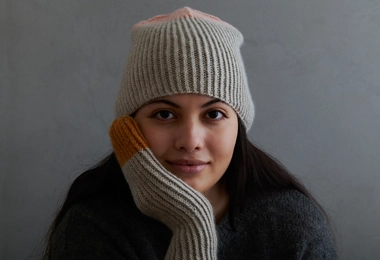 Twisted Rib Hat + Mittens In Cashmere Merino Bloom