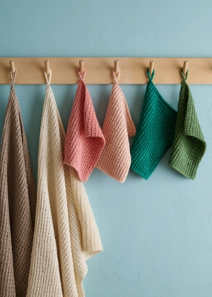 Waffle Stitch Washcloth + Hand Towel In Santolina | Purl Soho