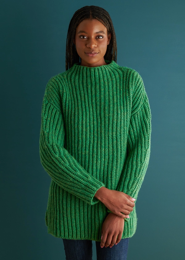 Big Brioche Turtleneck in Till: Pullover Sweater Knitting Pattern