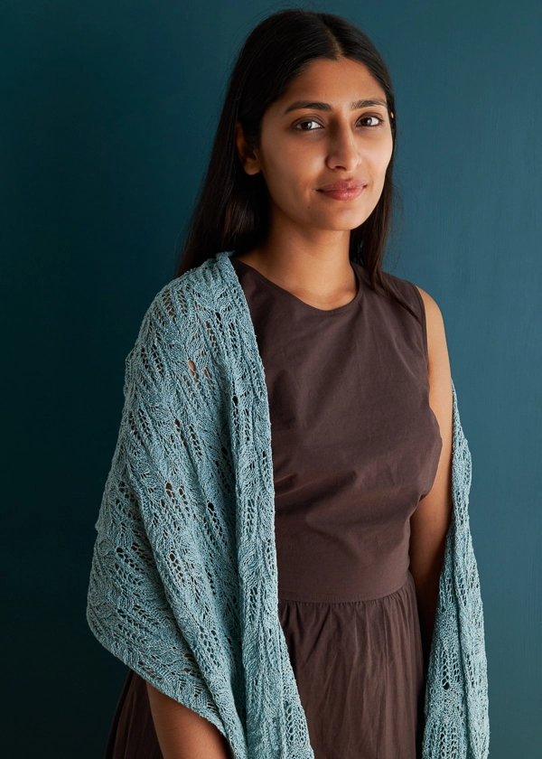 Botanical Lace Wrap in Cattail Silk: Free Scarf Knitting Pattern