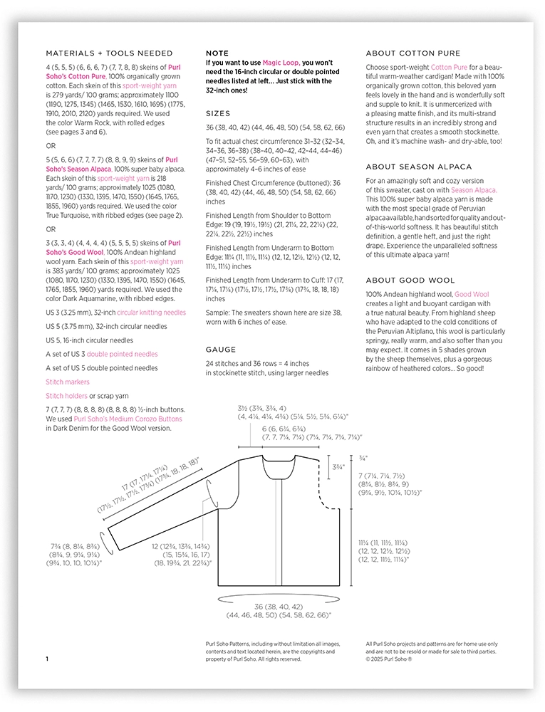 Purl Soho Classic Crewneck Cardigan Pattern PDF
