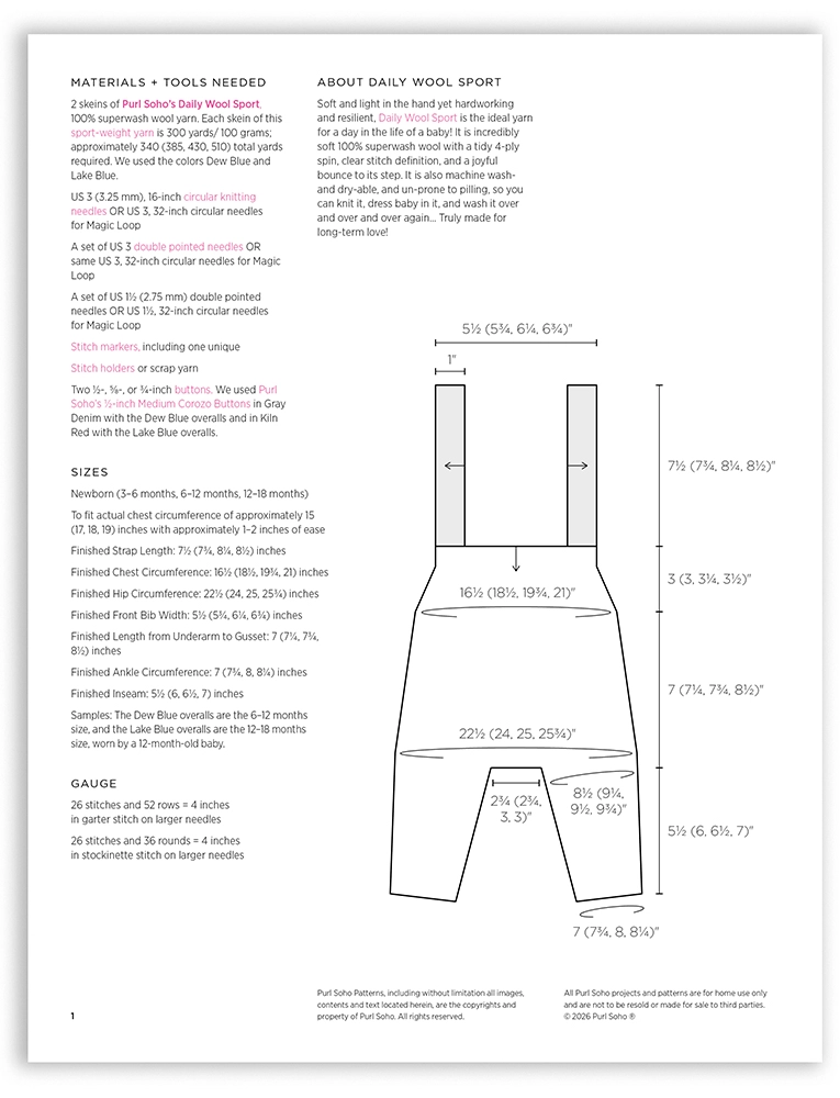 Purl Soho Storybook Overalls, PDF