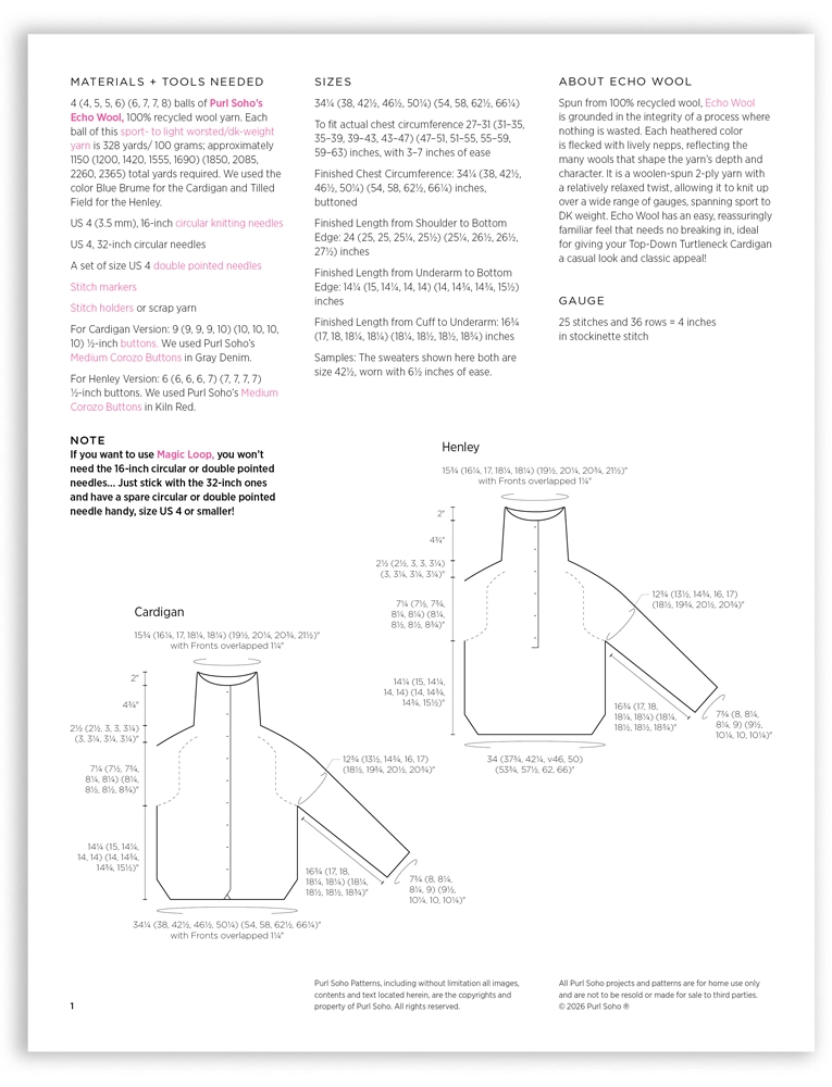 Purl Soho Top-Down Turtleneck Cardigan Pattern, pdf