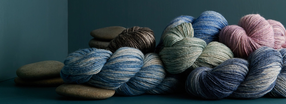 Shop fingering-weight yarns, including Estuary, our beautiful, hand-dyed merino wool, silk, and linen fingering-weight yarn.